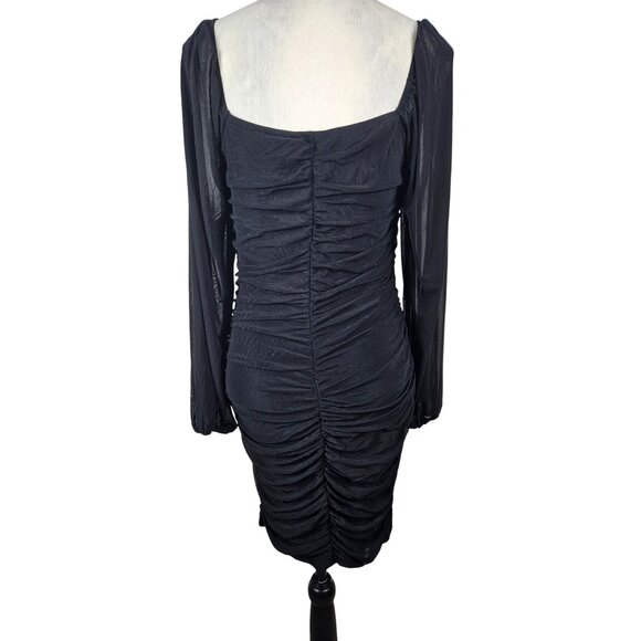 BTBFM Womens Elegant Ruched Bodycon Dress Long Puff Sleeve Black Size L Party - Picture 3 of 10